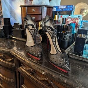 Black Rhinestone Louboutin Mesh Pumps. Size 39 UK or equivalent to size 9 US
